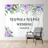 Allenjoy Personalized Purple Floral Wedding Backdrop Banner