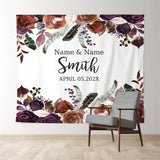 Allenjoy Personalized Purple Floral Wedding Backdrop