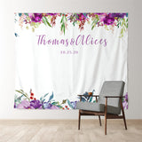 Allenjoy Personalized Purple Floral Wedding Photo Backdrop