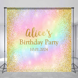 Allenjoy Personalized Rainbow Gold Bokeh Birthday Backdrop