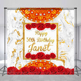 Allenjoy Personalized Red Rose Abstract Marble Birthday Backdrop