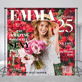 Allenjoy Personalized Red Rose Magzine Style Birthday Backdrop