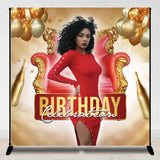 Allenjoy Personalized Red Sofa Gold Photo Birthday Backdrop