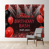 Allenjoy Personalized Red Sparkling Black Birthday Backdrop