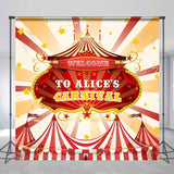 Allenjoy Personalized Red Stripe Circus Carnival Birthday Backdrop