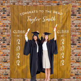 Allenjoy Personalized Rustic Wood Fabric Graduation Backdrop