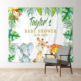 Allenjoy Personalized Safari Animal Baby Shower Backdrop Banner