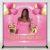 Allenjoy Personalized Silver Glitter Pink Photo Birthday Backdrop