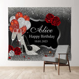 Allenjoy Personalized Silver High Heels Balloon Party Backdrop