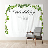 Allenjoy Personalized Simple Green Leaf Wedding Backdrop Banner