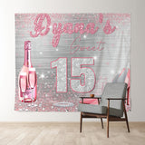 Allenjoy Personalized Sliver Pink Sweet 16 Birthday Backdrop