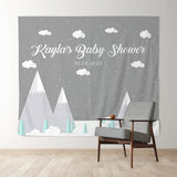 Allenjoy Personalized Snow Mountain Baby Shower Backdrop