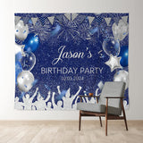 Allenjoy Personalized Spark Balloon Blue Birthday Backdrop