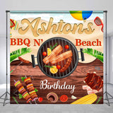 Allenjoy Personalized Summer Bbq Beach Wood Birthday Backdrop