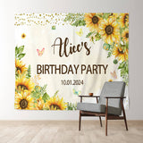 Allenjoy Personalized Sunflower Butterfly Birthday Backdrop