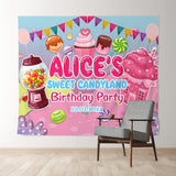 Allenjoy Personalized Sweet Candyland Pink Birthday Backdrop