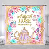 Allenjoy Personalized Teapot Floral 1St Birthday Backdrop