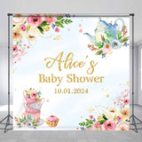 Allenjoy Personalized Teapot Floral Baby Shower Backdrop