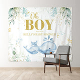 Allenjoy Personalized Whale Leaves Boy Baby Shower Backdrop