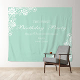 Allenjoy Personalized White Flower Green Birthday Backdrop Banner