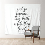 Allenjoy Personalized White Wedding Backdrop Tapestry Banner Gift