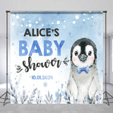 Allenjoy Personalized Winter Penguin Baby Shower Backdrop