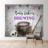 Allenjoy Personalized Witch Theme Grey Baby Shower Backdrop