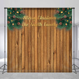 Allenjoy Personalized Wood Plank Pine Trees Christmas Backdrop