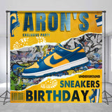 Allenjoy Personalized Yellow Black Sneakers Birthday Backdrop