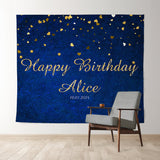 Allenjoy Personalized Yellow Hearts Dark Blue Birthday Backdrop