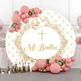 Allenjoy Pigeon White Gold Baptism Round Backdrop Cover