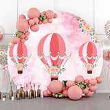 Allenjoy Pink Airballoon Baby Shower Round Backdrop Cover