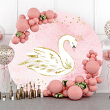 Allenjoy Pink And Gold Swan Themed Round Backdrop For Party