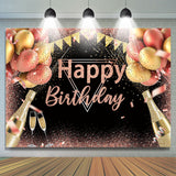 Allenjoy Pink And Golden Balloons Glitter Birthday Backdrop