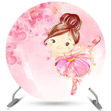 Allenjoy Pink Ballerina Lovely Round Happy Birthday Backdrop