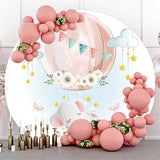 Allenjoy Pink Balloon Elephant Happy Birthday Round Backdrop