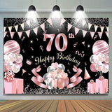 Allenjoy Pink Balloon Glitter 70Th Birthday Party Backdrop