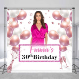 Allenjoy Pink Balloons Custom Photo Birthday Backdrop 30Th