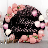 Allenjoy Pink Balloons Glitter Happy Birthday Circle Backdrop