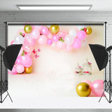 Allenjoy Pink Balloons Warm Beige Butterflies Birthday Backdrop