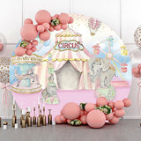 Allenjoy Pink Blue Elepants Carousel Circus Round Backdrop