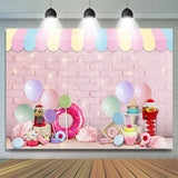 Allenjoy Pink Bricks Dessert Themed Happy Birthday Backdrop