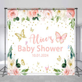 Allenjoy Pink Butterflies Flower Custom Baby Shower Backdrop