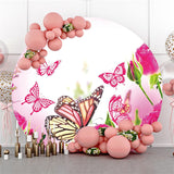 Allenjoy Pink Butterfly Flower Happy Birthday Round Backdrop