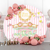 Allenjoy Pink Carrousel Girls Happy Birthday Round Backdrop