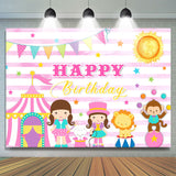 Allenjoy Pink Circus Wild Happy Birthday Backdrop Girl