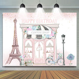 Allenjoy Pink Coffee Shop Paris Street Birthday Backdrop