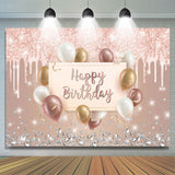 Allenjoy Pink Creamy Glitter Balloon Ribbon Birthday Backdrop