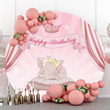 Allenjoy Pink Curtain Elephant Happy Birthday Round Backdrop