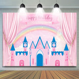 Allenjoy Pink Curtain Fairy Castle Roainbow Birthday Backdrop